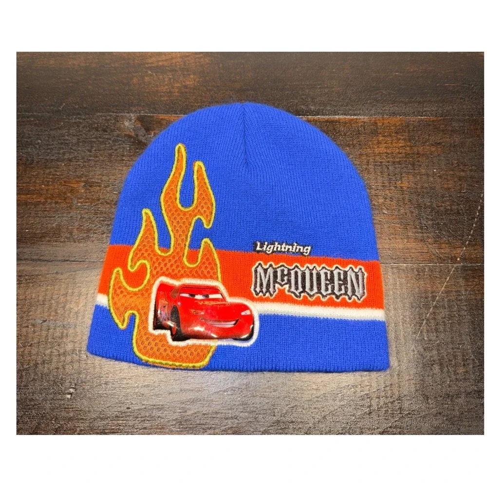 Disney‎ Pixar Lightning McQueen Cars Blue Knit Beanie Hat Winter Cap RN 36299